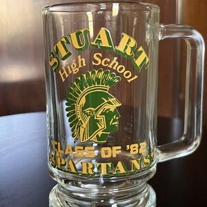 Stuart High School Spartans Class Of 1982 Rare Glass Mug Louisville KY Nostalgia